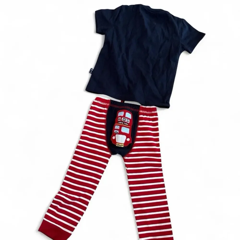 JoJo Maman Bebe Baby London Bus Outfit Set 1-2 Yr NWT Navy, White & Red Stripes